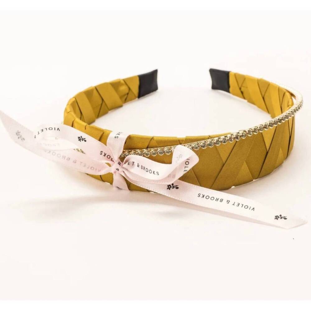 NEW VIOLET & BROOKS women's satin & crystal headband in olive